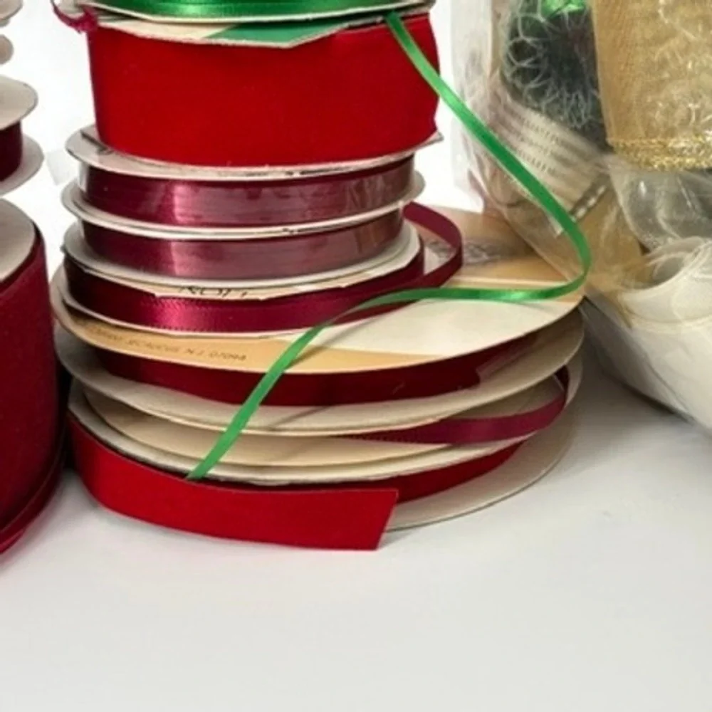 Christmas Ribbon Lot Vintage Offray Dillards Velvet Satin Metallic Spools